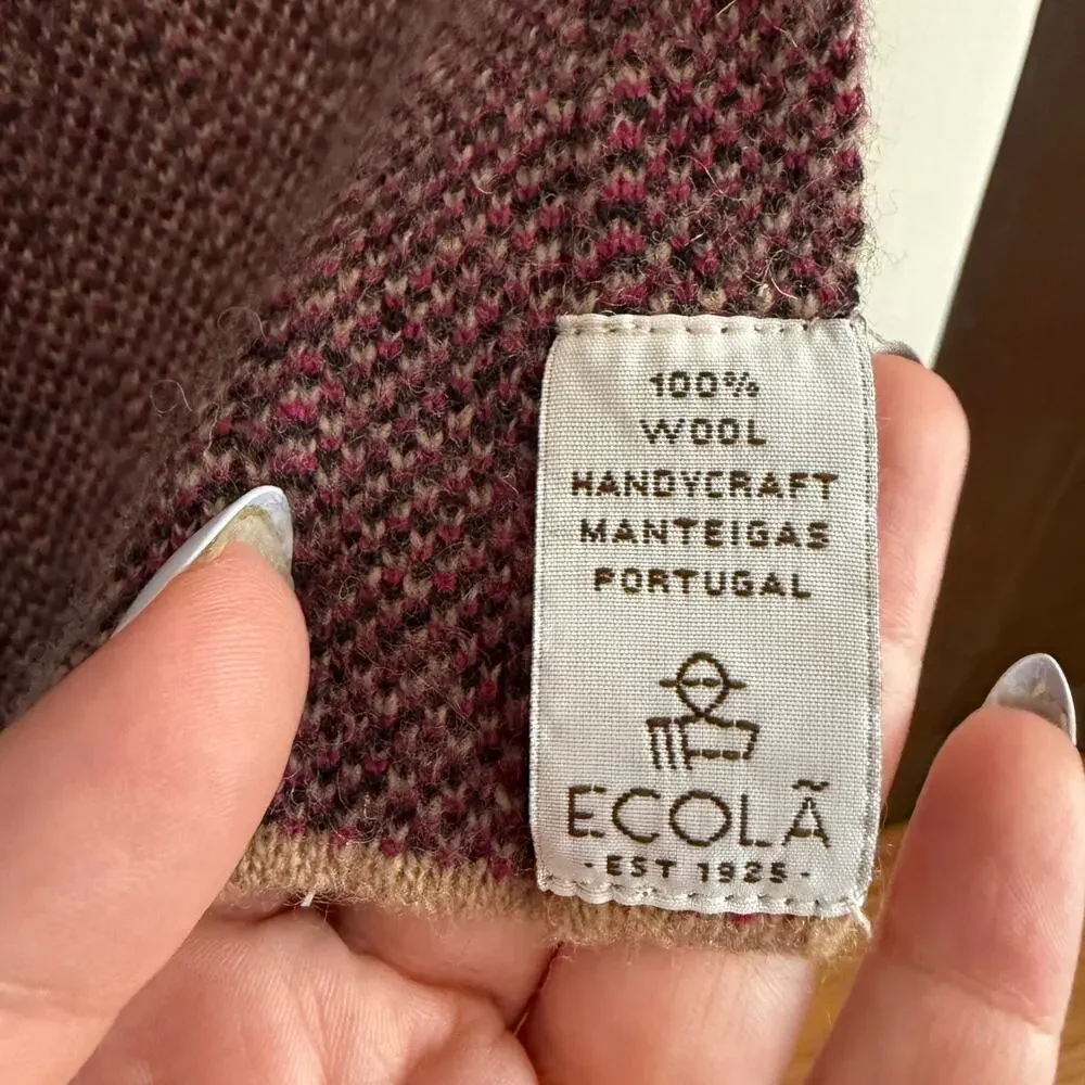 ECOLA | Burgundy Melange 100% Wool Patridge Eye Knitted Scarf Made in Portugal